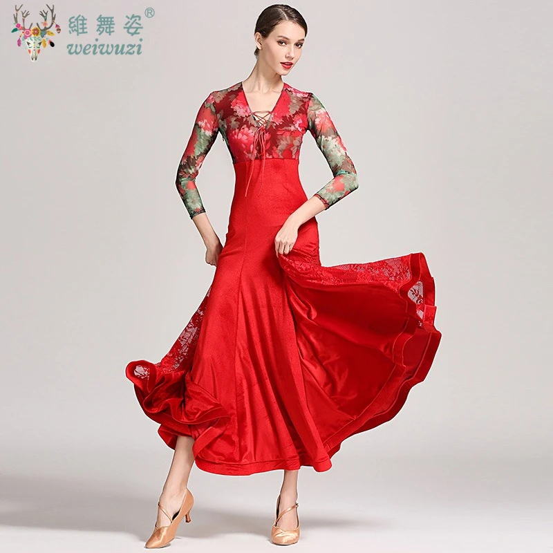 

Modern Dancing Clothing Elegant Rose Flowers National Standard Ballroom Dresses Waltz Foxtrot Tango Dance Performance Costumes