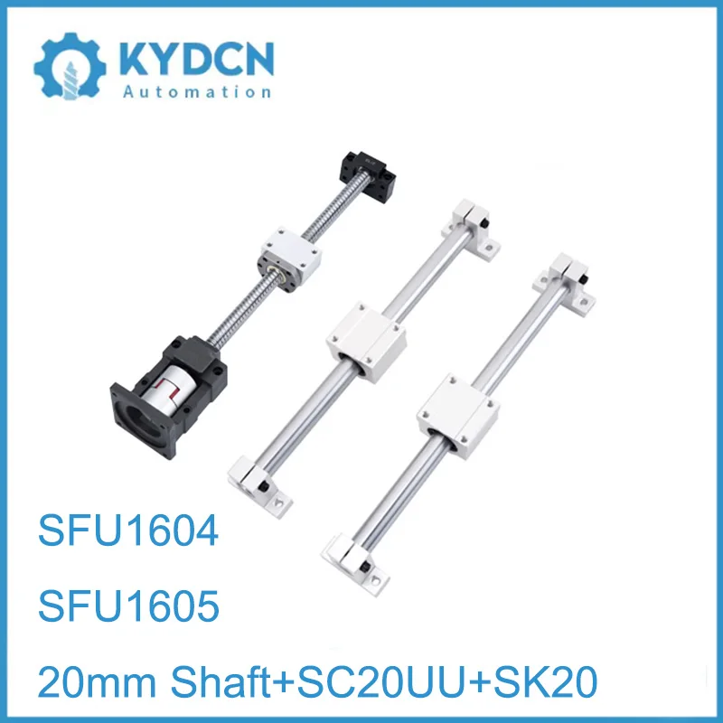 SFU2004 SFU2005 200-550mm Ball Screw Set + 20mm Hardened Chrome Linear Motion Shaft + SC Pillow Block SC20UU + SK20