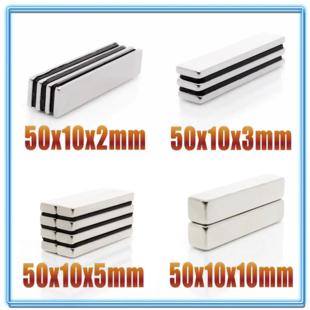 2-50pcs N35 NdfeB Neodymium Magnet Rectangle Magnets 50x10x2 50x10x3 50x10x5 50x10x10mm Permanent Magnet Fridge Magnets 50*10*2