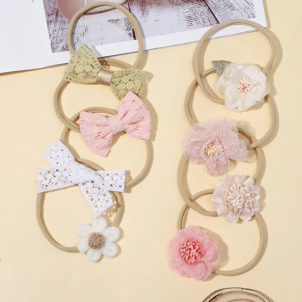 8 Pcs/Set Baby Elastic Headband Newborn Flower Lace Bowknot Nylon Baby Hair Bands Soft Hair Accessories for Girls Infant Toddler