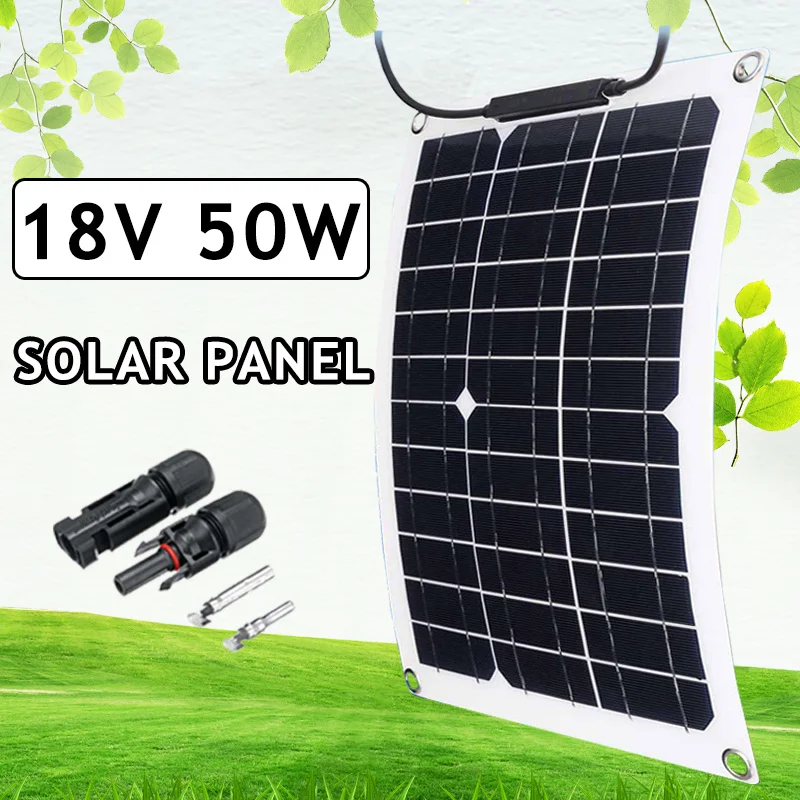 Solar Power Plate 18V Flexible Solar Panel Kit Complete 50W Solar Power Plate DIY Solar Energy Cell for Household System HomeUse