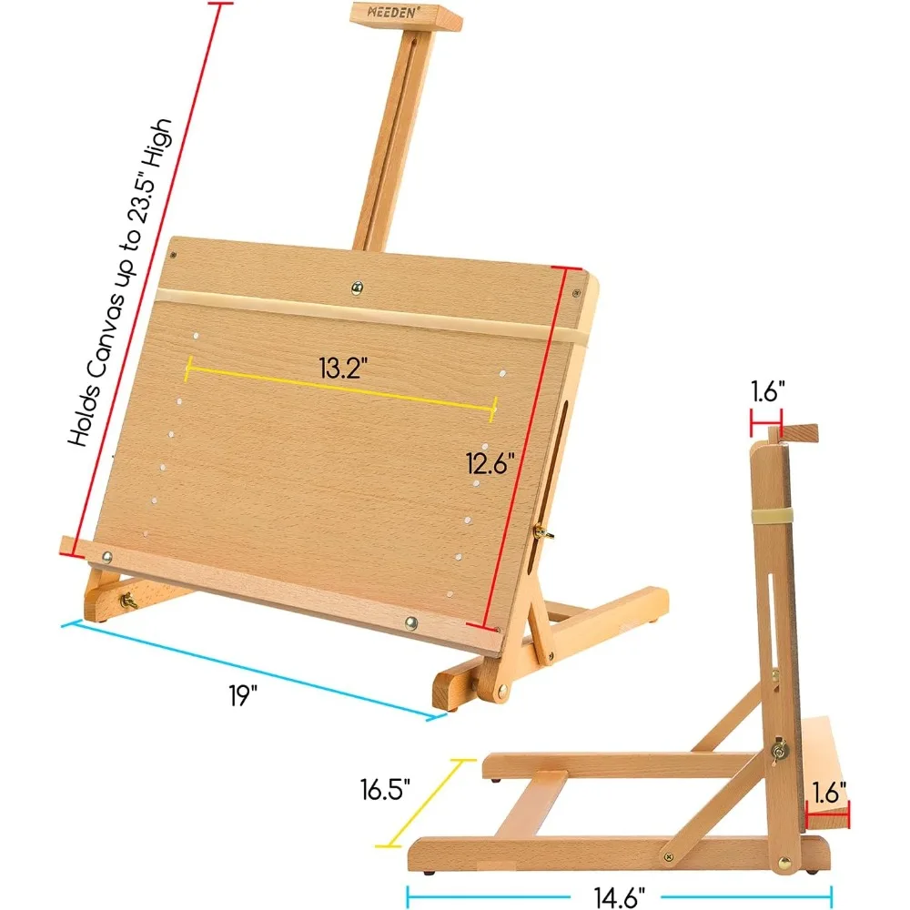 Large Adjustable Drawing Board Easel, Solid Beech Wood Tabletop H-Frame for Artists & Painters