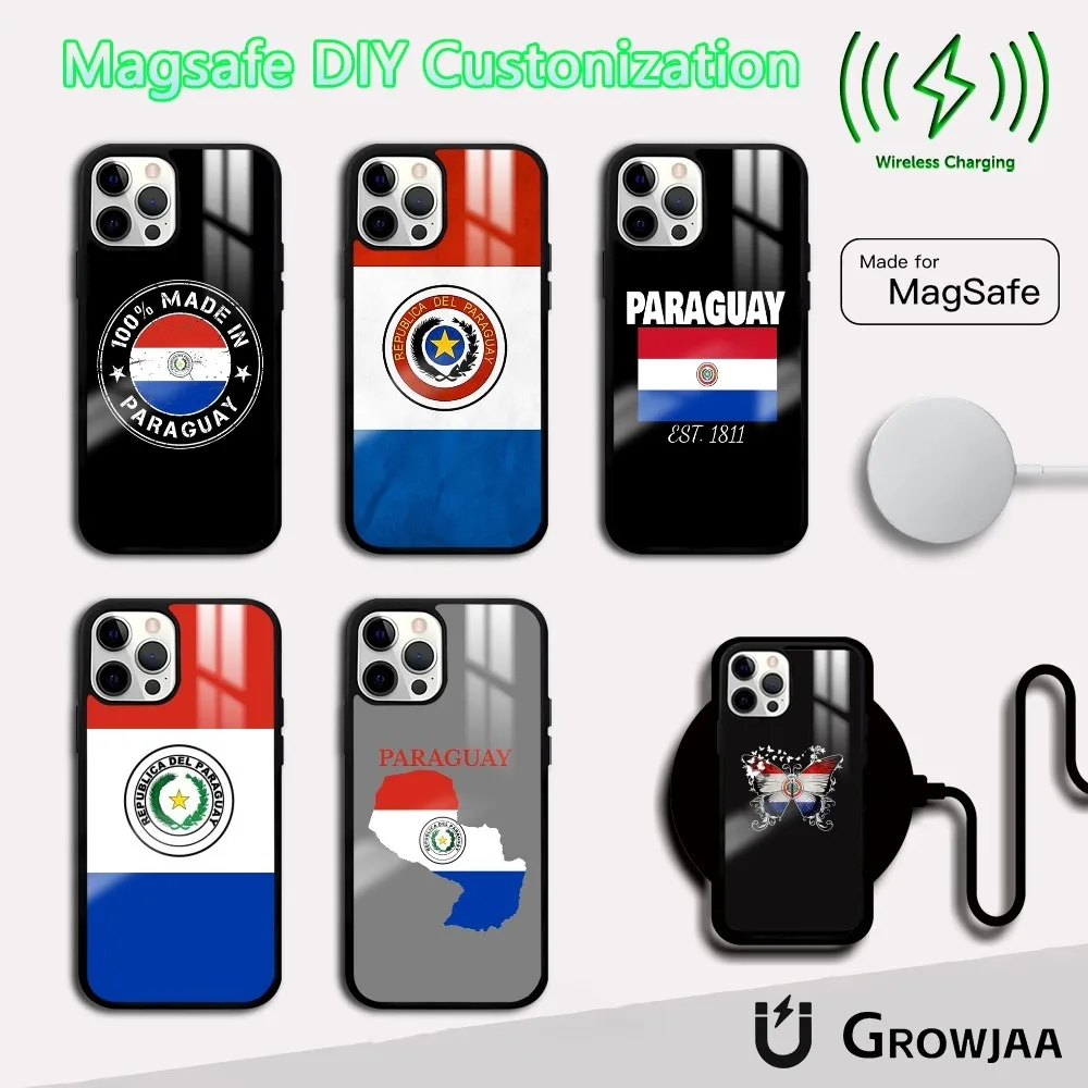 

Paraguay Flag Phone Case For iPhone 16 15 14 13 12 11 Pro Max Plus Mini Magsafe Mirror Wireless Magnetic Cover