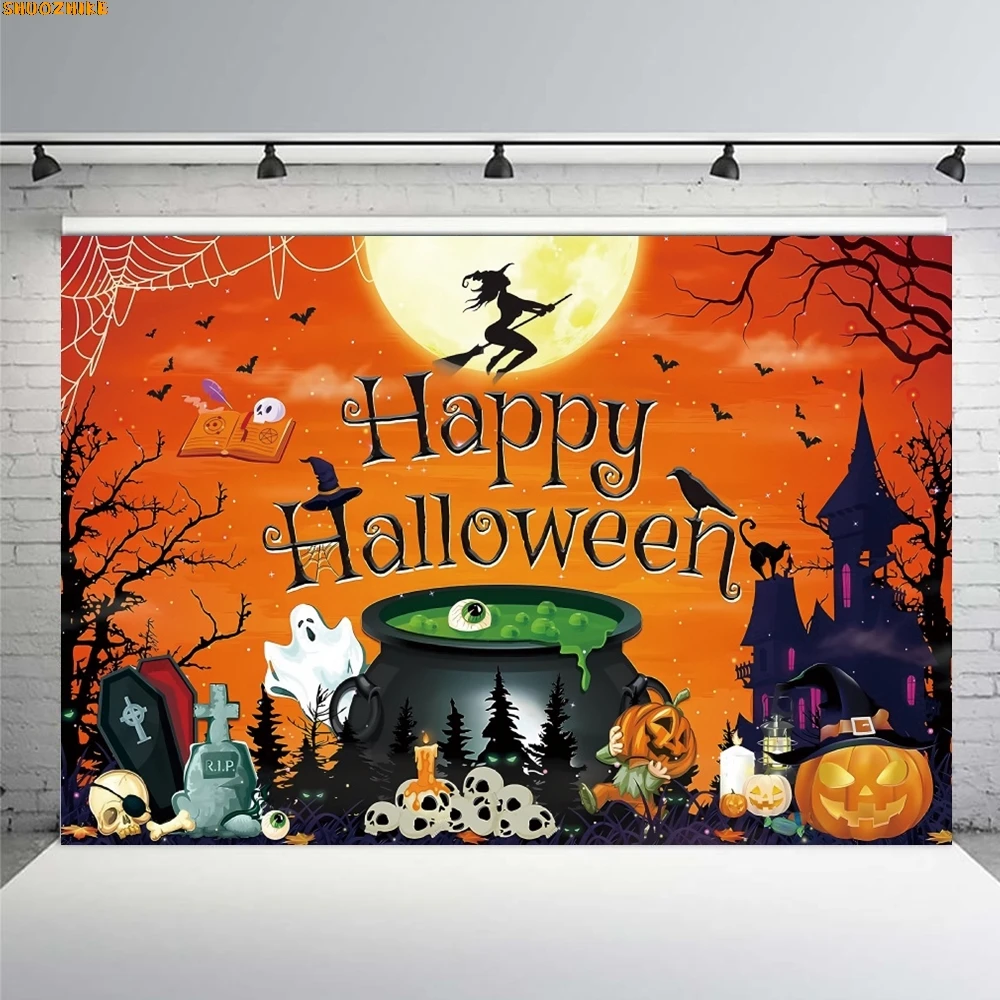 

Halloween Photography Background Witch Castle Pumpkin Spooky Decoration Bat Castle Horror Forest Cemetery Photo Backdrop Studio