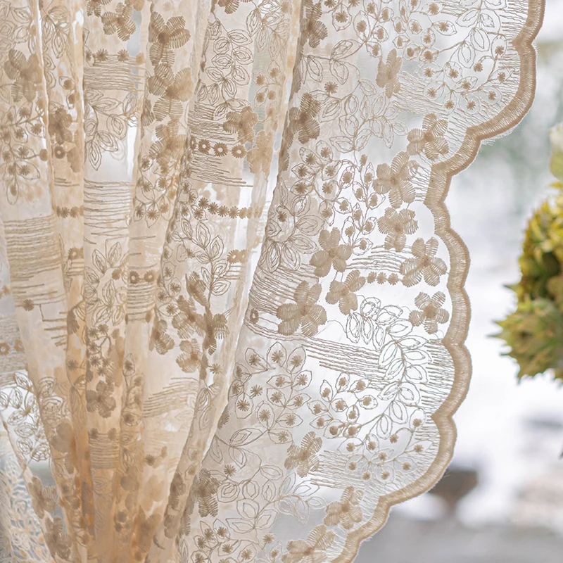 Korean Pastoral Cream Lace Embroidered Sheer Curtains for Small Window Bay Window Door No Drill Partition Drapes Custom Tulle