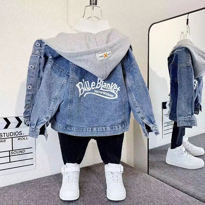 Kids Boys Denim Jacket Spring And Autumn Children\'s Top 2023 New Children\'s Clothing Big Boys And Small Boys Clothing