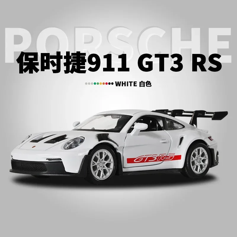 Porsche 911 GT3 RS supercoche de aleación, modelo de coche con luz de sonido extraíble, colección de regalos para niños, D164, 1:36