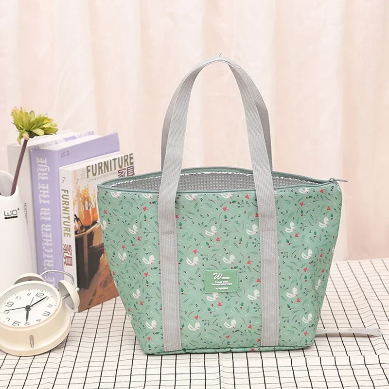 Floral Printing Lunch Bag for Kids Thermal Insulated Lunch Bag for Women Girls Portable Carry Tote Cooler Lunch Insulated Bag