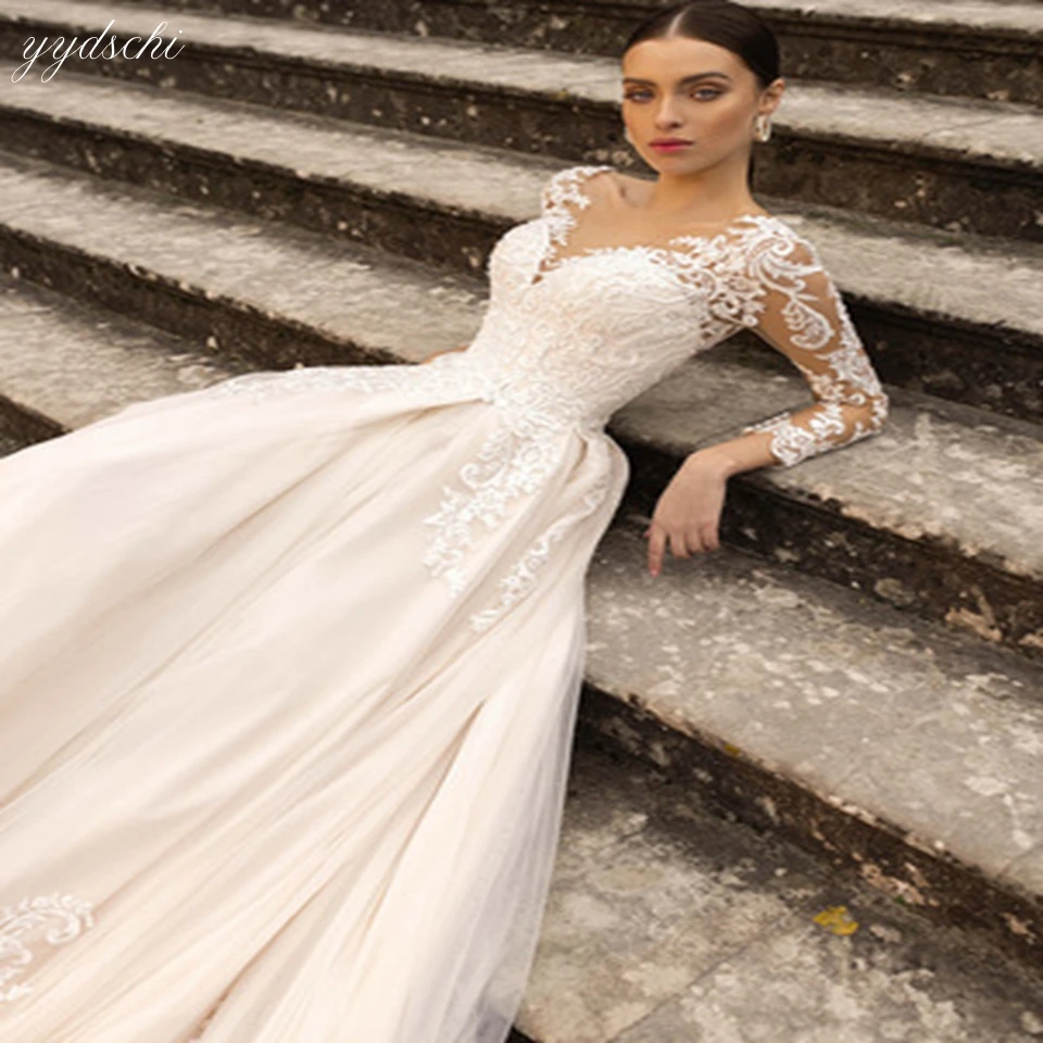 

Ivory Wedding Dresses Long Sleeves Elegant A-Line Illusion Court Train Princess Vestidos De Novia 2023 Wedding Dresses For Women