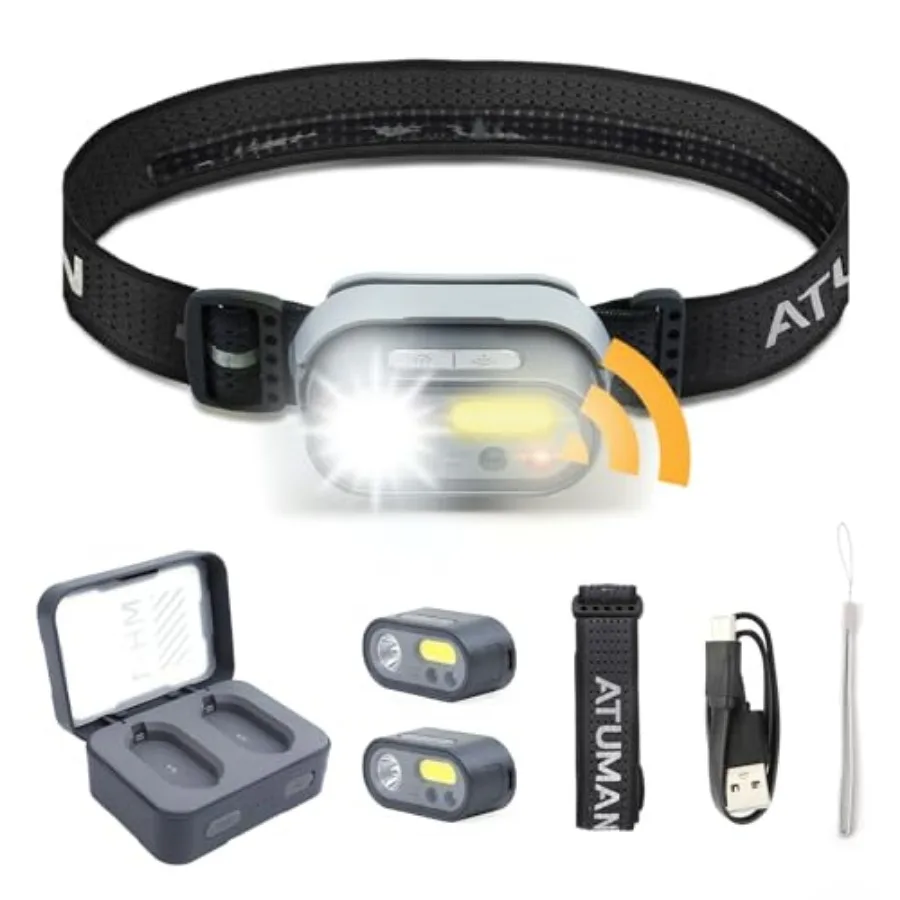 Rechargeable LED Headlamp Super Bright, 2 Pack Motion Sensor Head lamp Flashlight, Waterproof 8 Modes Head Lights for Forehead,