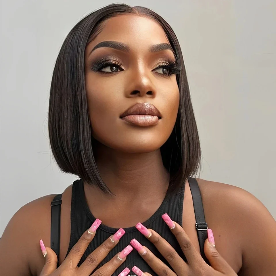 

Короткие парики из натуральных человеческих волос для женщин, парик-боб с прямым краем, из бразильских волос Remy, 100% натуральные парики с кружевом, готовые к носке, с baby hair