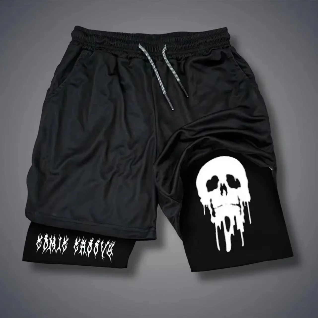 

Men's Printed Shorts 2-in-1 Sweatpants Sports Exercise Running Pants with Mobile Phone Pocket Breathable Quick Dry Men Clothing