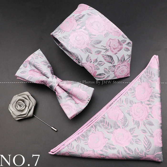 Neue Rose Blumen Männer Krawatte Set Polyester Jacquard gewebte Krawatte Fliege Anzug Vintage rot rosa für Bräutigam Business Hochzeits feier Geschenk – Detail 7