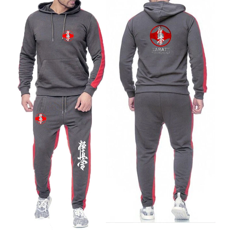 Kyokushin Karate 2023 Men's High quality Harajuku Round Neck keep Warm Solid Color  Slim Fit Sweater + Trousers Sportswear Suit