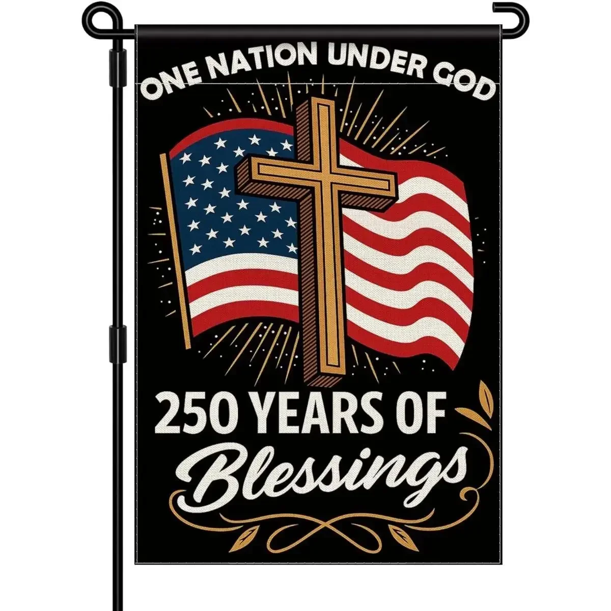 12x18 in Patriotic Christian Festive Flag, Double-Sided American Flag with Cross, 250 Years of Blessings Outdoor Banner for Home & Party Supplies