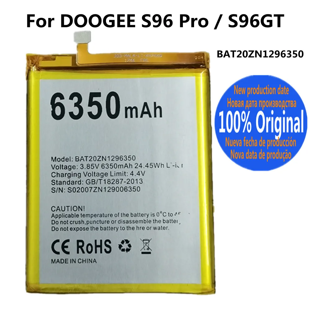 6350mAh Original BAT20ZN1296350 Battery For DOOGEE S96 Pro S96GT Battery 6.22\'\' Helio Octa Core Rugged Mobile Phone Bateria