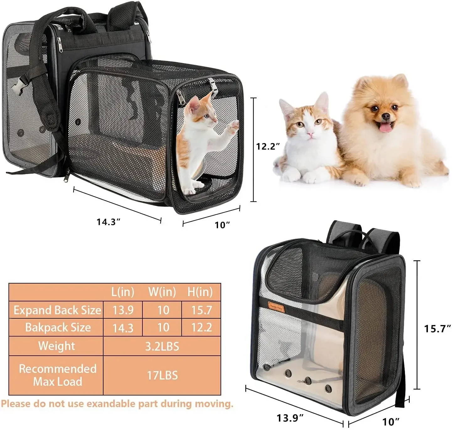 stock storage Fast deliver Pets Cat Backpack Expandable Pet Carrier Airline Approved Dog Backpack  with Cozy Mat Breathable Mesh