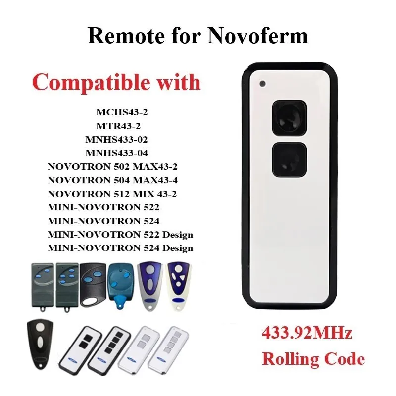 NOVOFERM 미니 노보트론 524 502 504 512 522 차고 문짝 리모컨, 433MHz 롤링 코드, 최신 송신기