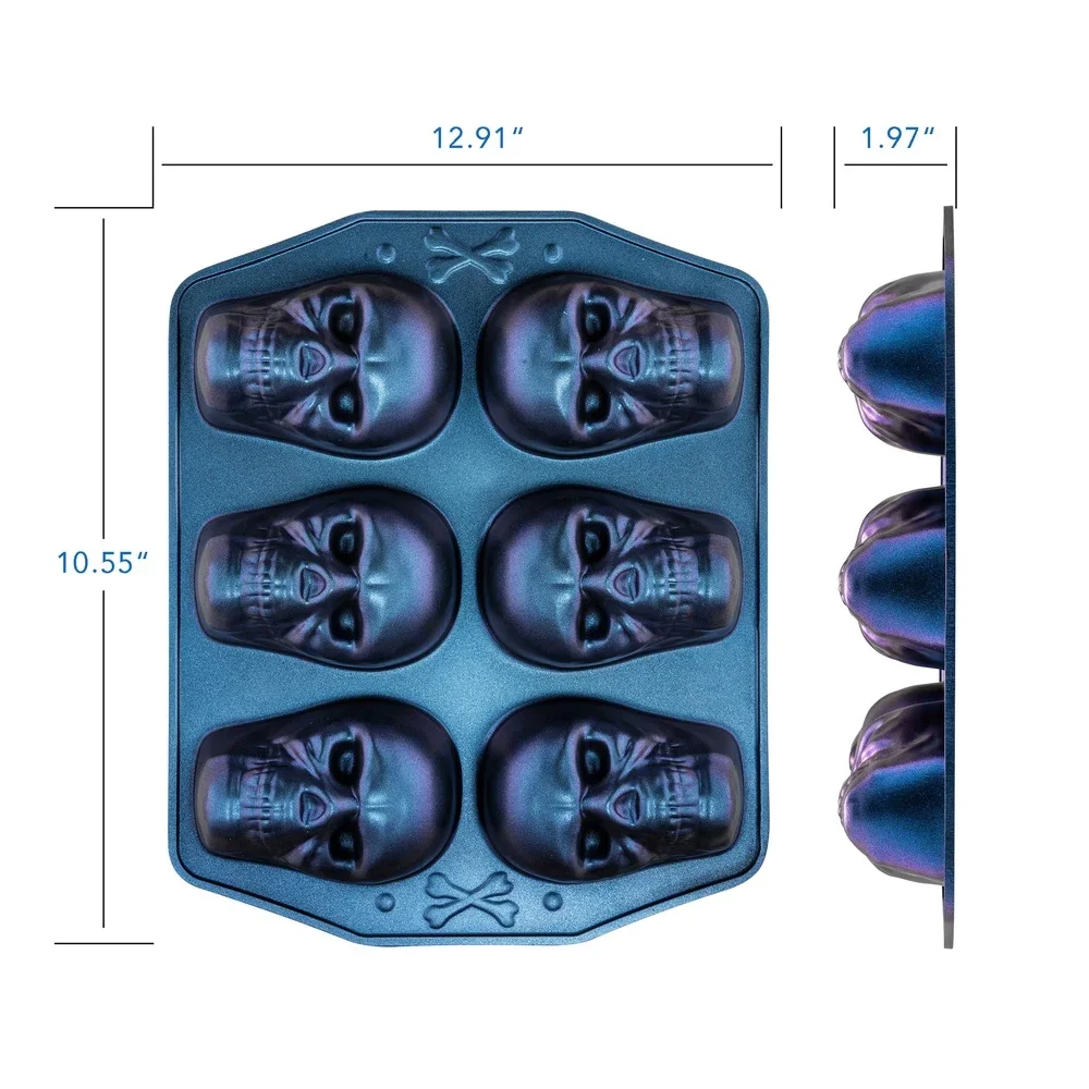 طريقة احتفال مقلاة خبز من الألومنيوم المصبوب على شكل جمجمة ذات 6 تجويف قزحي الألوان