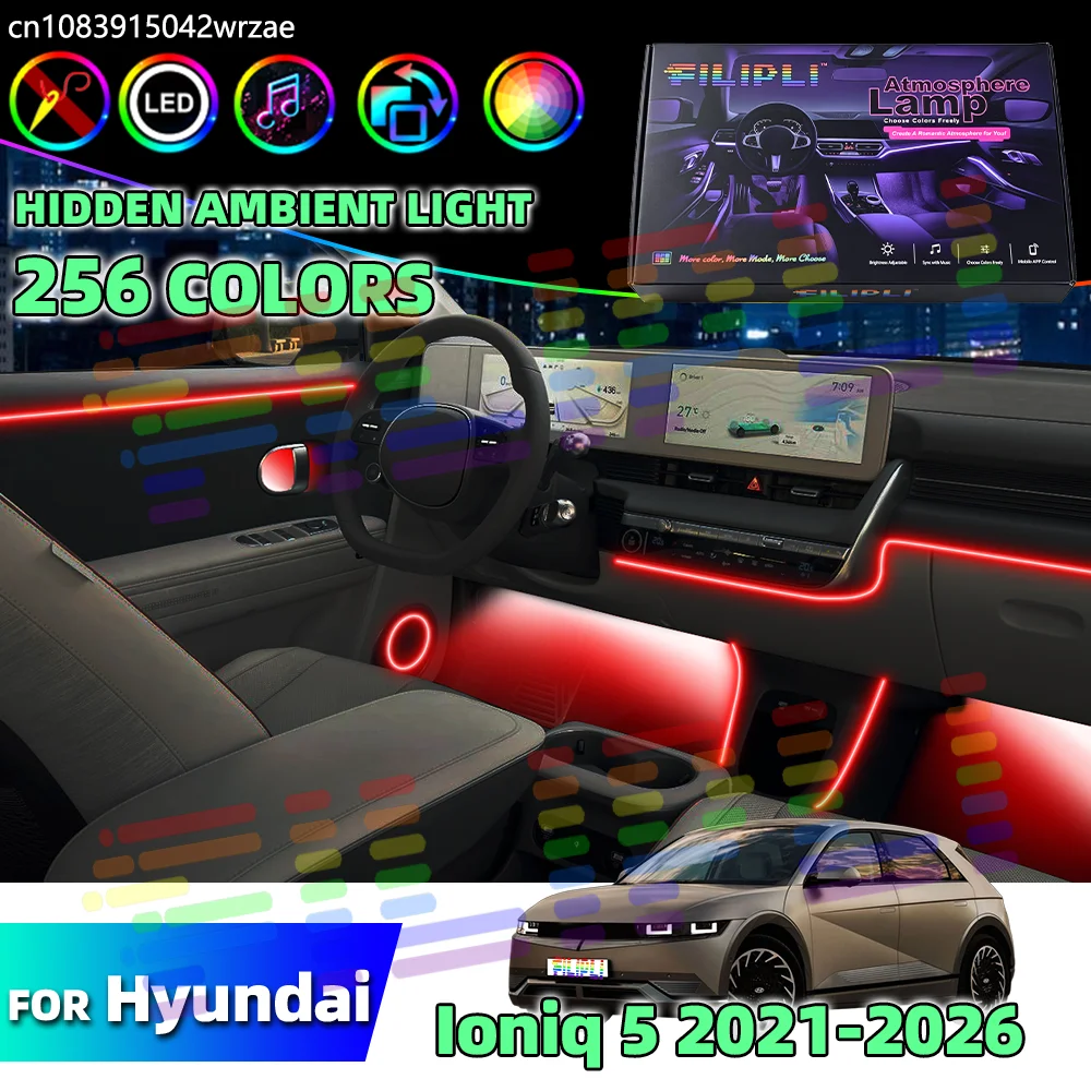 

For Hyundai loniq 5 2021-2026 Car Holiday Atmosphere Acrylic LED Ambient Strip 64 RGB Neon Lamps Festival Glow Interior Decor