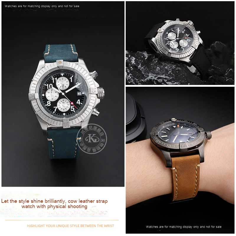 22mm 24mm Universal Retro Sort leather watch band Suitable for Breitling  Avengers Super Ocean Mechanical Timing Watch Strap