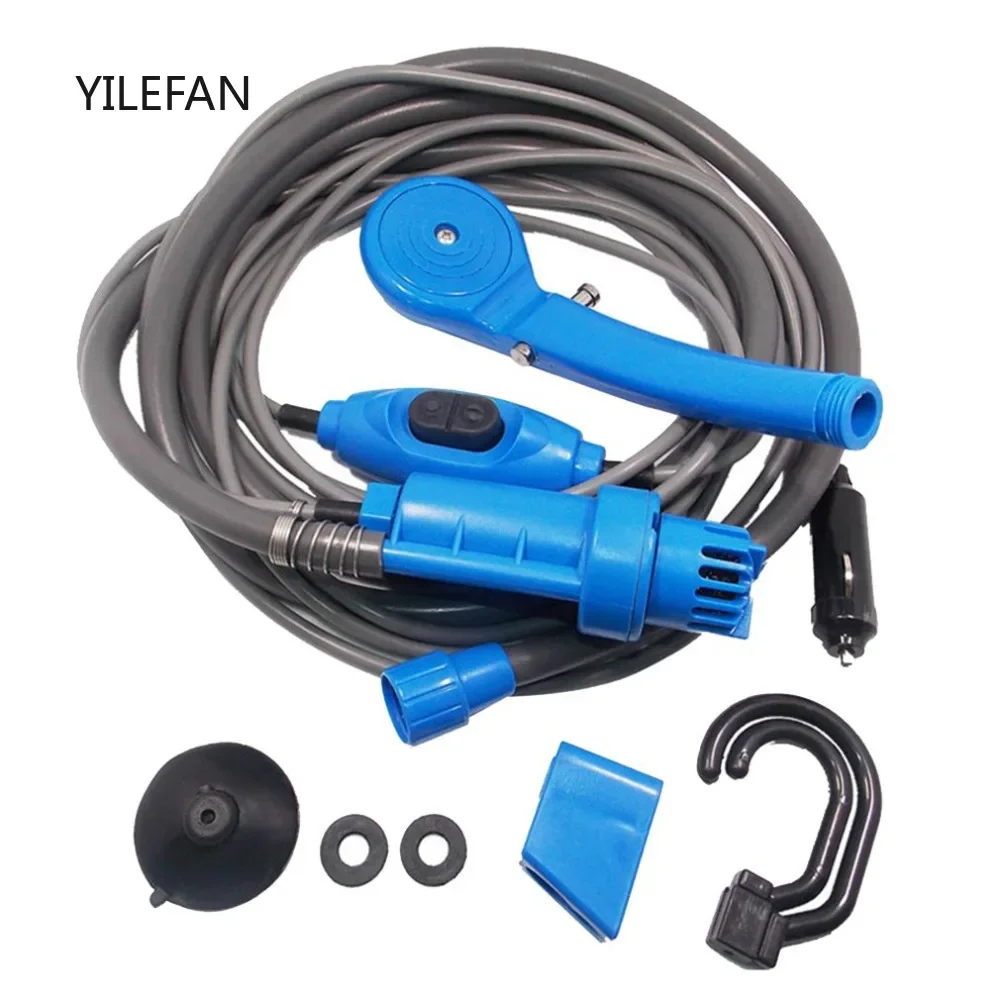 

12V car cigarette lighter Portable shower electrical pump for Outdoor Camping Car washing dog cleaning blue