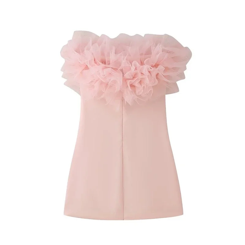 2025 Zomer Sexy Slim Fit Hoge Taille Bodycon Korte Rok Met Pluizige Tule Mesh Laag Party Casual Mini Jurk Voor Vrouwen