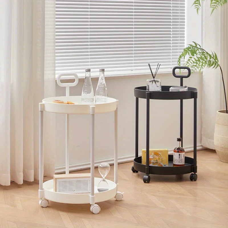 Elegant 2-Tier Side Table with Wheels - Trolley Table in Living Room|Simple Sofa Table with Handle|Easy To Move Coffee Table image 2