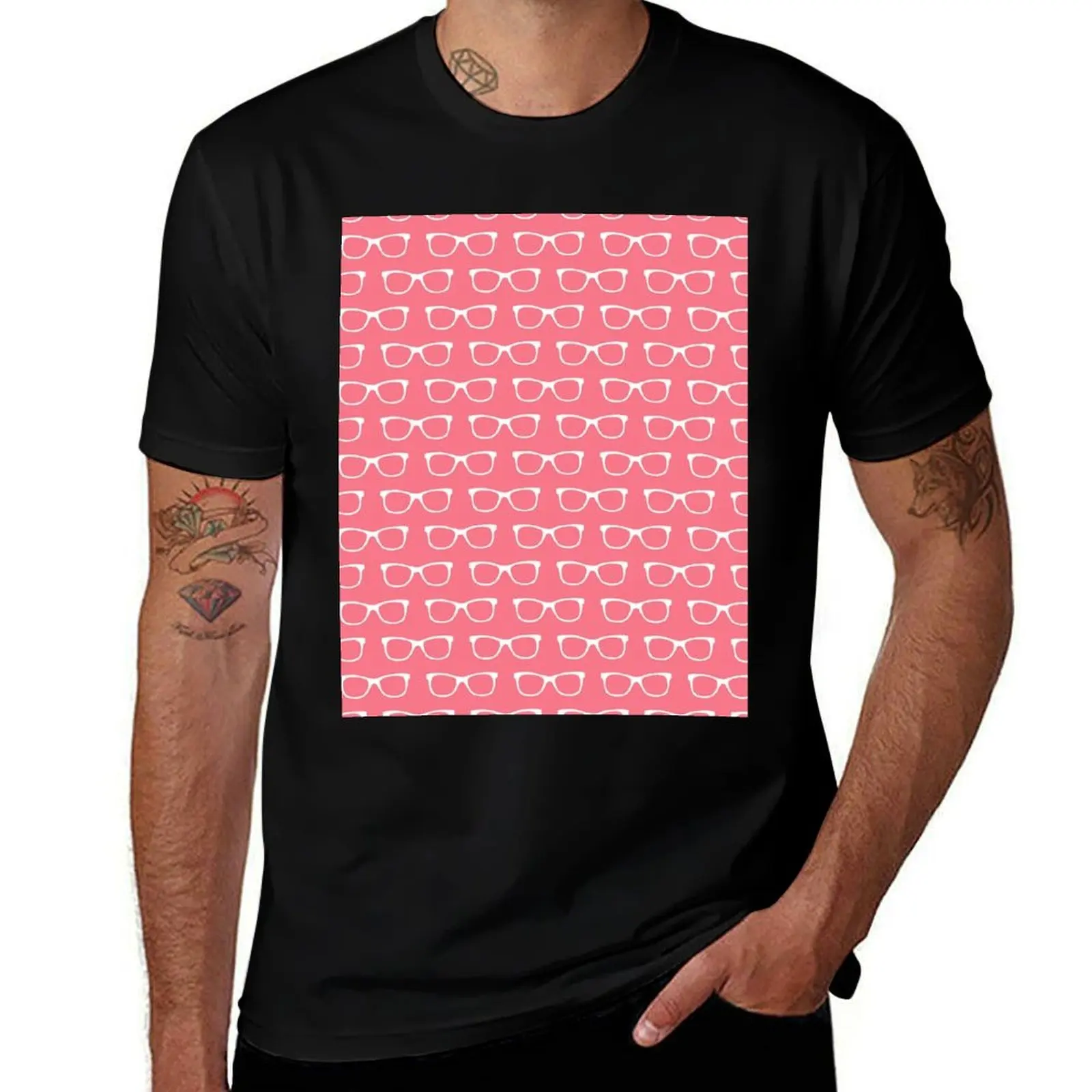 

Girly Eyeglasses Pattern in Pink and White T-Shirt oversized graphic tee customs design your own sweat Men's t-shirts