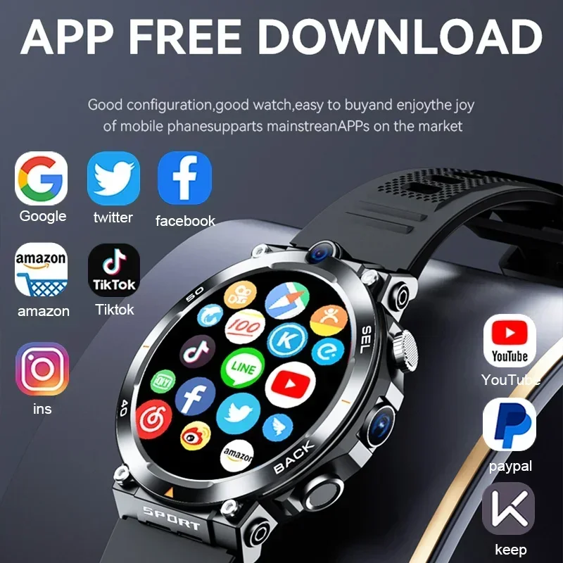 2024 New 1.39-inch Smartwatch 4G Network Dual Camera GPS Wifi. NFC Rugged. 64G-ROM Google Play IP67 Waterproof. for Men & Women.