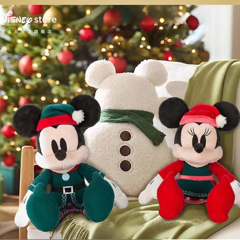 Official Genuine Spot Goods Disney Christmas Collection Mickey Minnie Plush Doll Stitch Pendant Snowman Pillow Christmas Gift