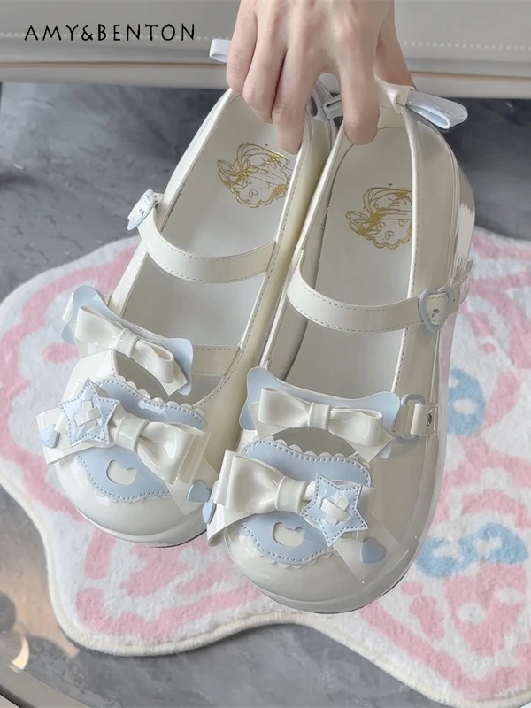 Lolita Mary Jane scarpe giapponese dolce fiocco punta tonda piattaforma tacchi stile Preppy tacchi giornalieri donna scarpe in pelle Kawaii studente