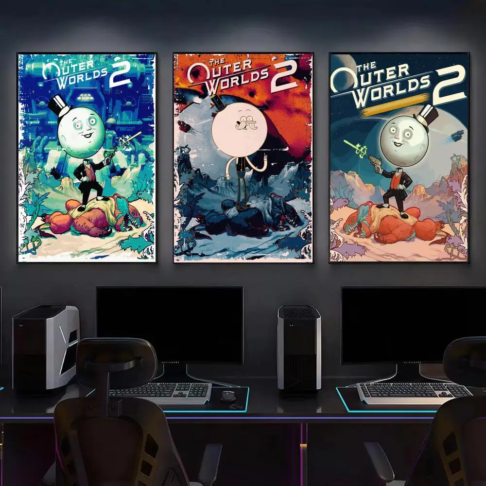 Game T-The Outer Worlds 2 retro sci fi Poster Modern Aesthetic Canvas Wall Art Poster Cool Room Stuff Bedroom Decor
