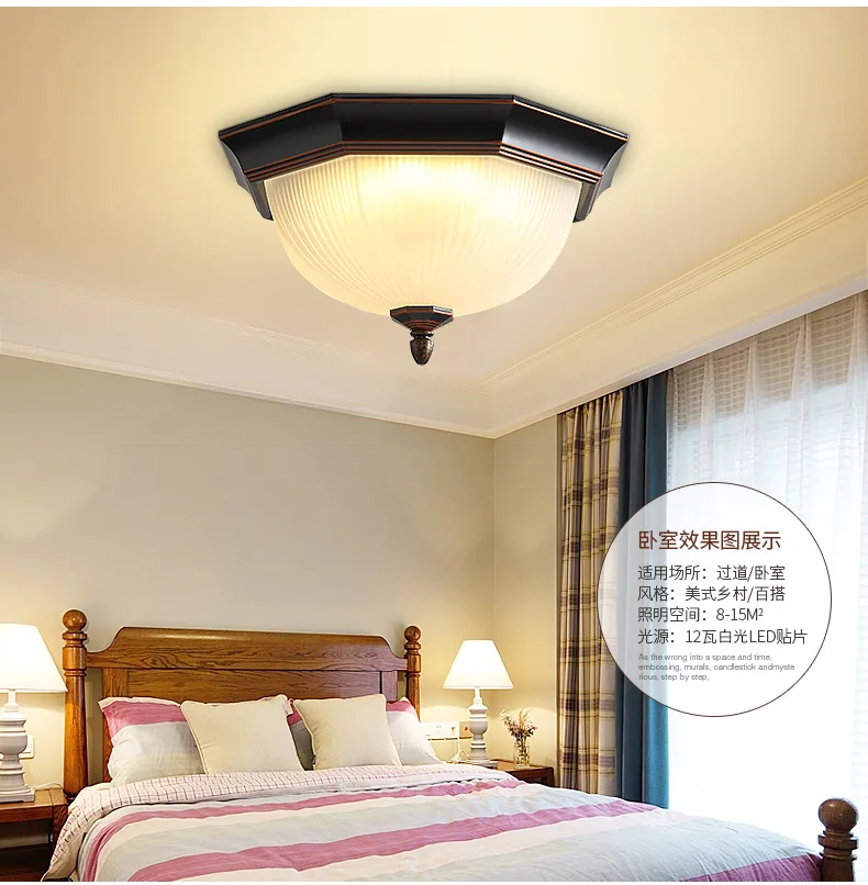 Retro Wrought Iron Ceiling Lamp American Octagonal Paint Ceiling Light Balcony White Ceiling Lighting