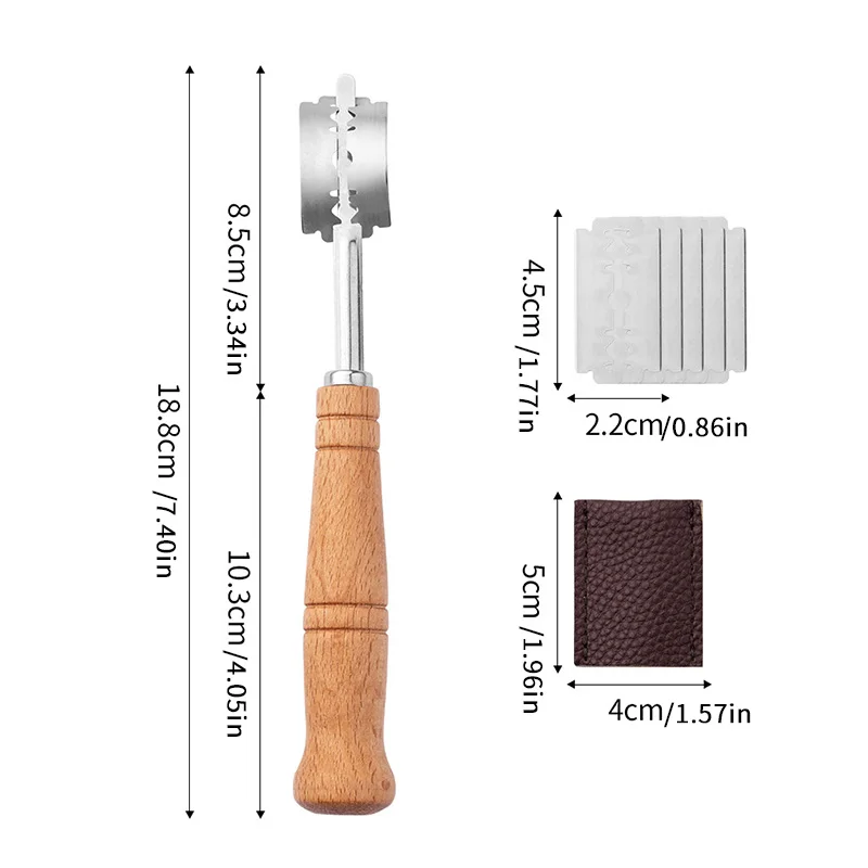 1PC Stainless Steel Curved Bread Slicer with Wooden Handle Dough Dividing Shaping Knife for Baking