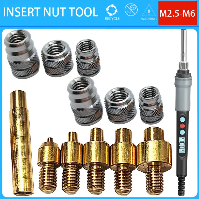 

M2 M3 M4 M5 M6 Soldering Iron Copper Tip Heat Threaded Insert Tool and Stainless Steel Nut Set Insert Nut For Plastic 3d Printer