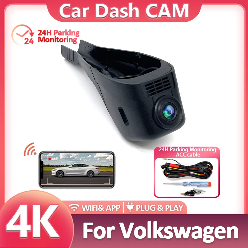 

For Volkswagen For VW Sharan CC Bora Tiguan Touran Passat Teramont T-Cross Octavia 4K Dash Cam for Car Camera Recorder Dashcam