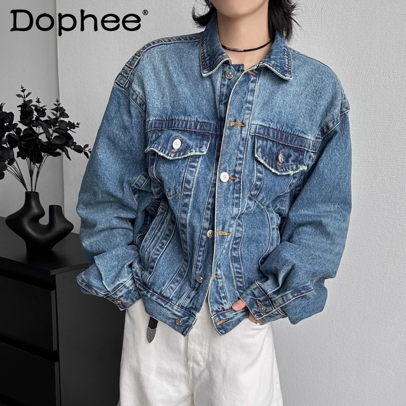 

Classic Denim Jackets 2025 Autumn Winter Men Women Lapel American Style Retro Denim Jacket Coats Chic Cool Handsome Denim Coats