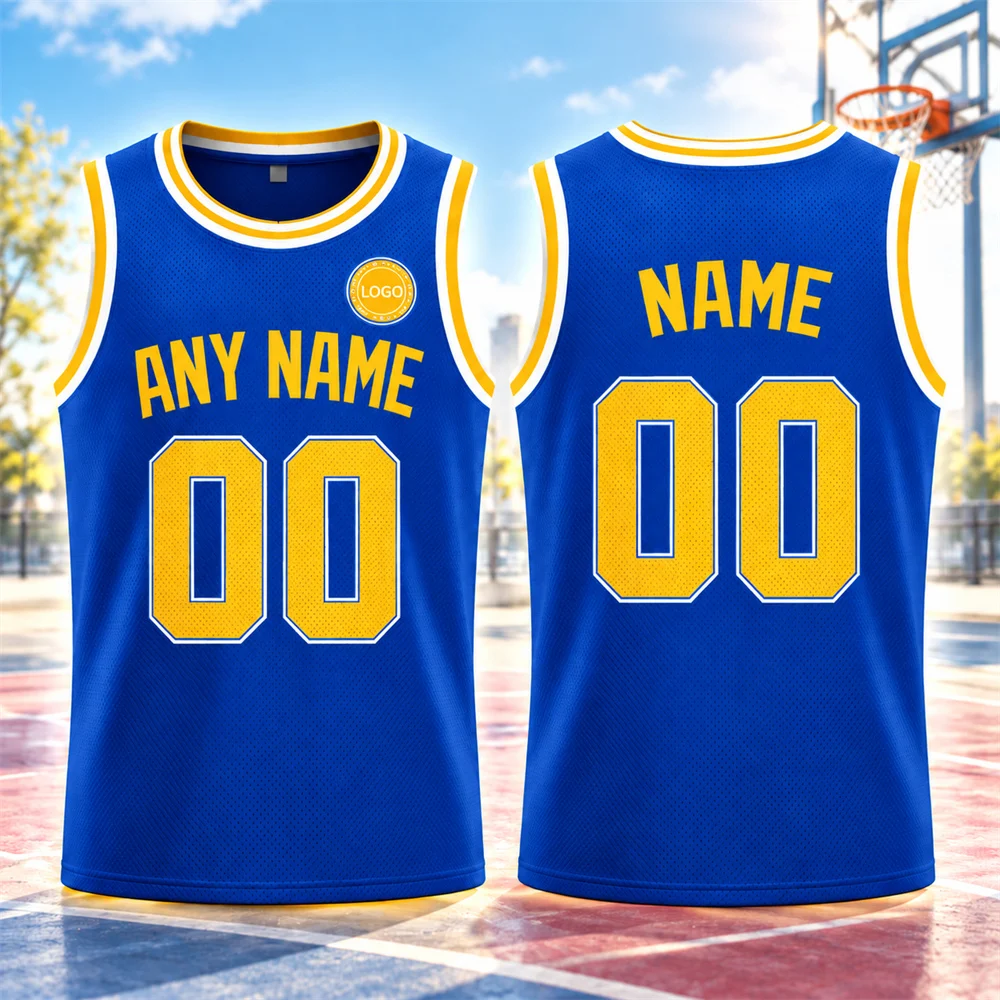 Mens Custom Basketball Tank Top Logo Name and Number Simple College Style Striped Breathable Basketball Vest for Team Training