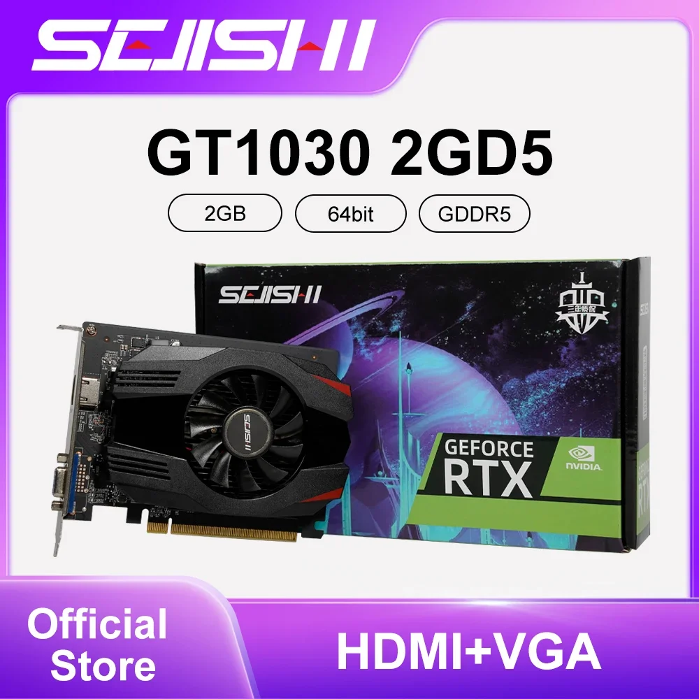 SEJISHI GT1030 2G D5 Gaming Graphic Cards PCI-E 3.0 GT 1030 2GB DDR5 Nvidia GPU Desktop Video Card VGA HDMI 64bit 1228-1468MHz