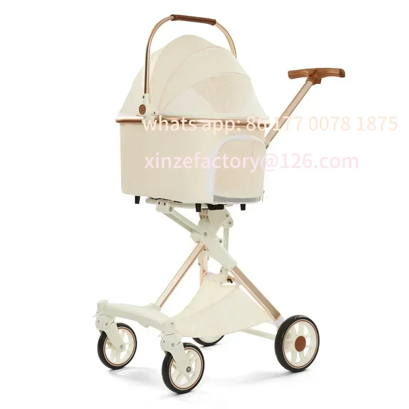 Customizable Lightweight White High Landscape Items Push Dog Cat Cart One-click Pet Cart