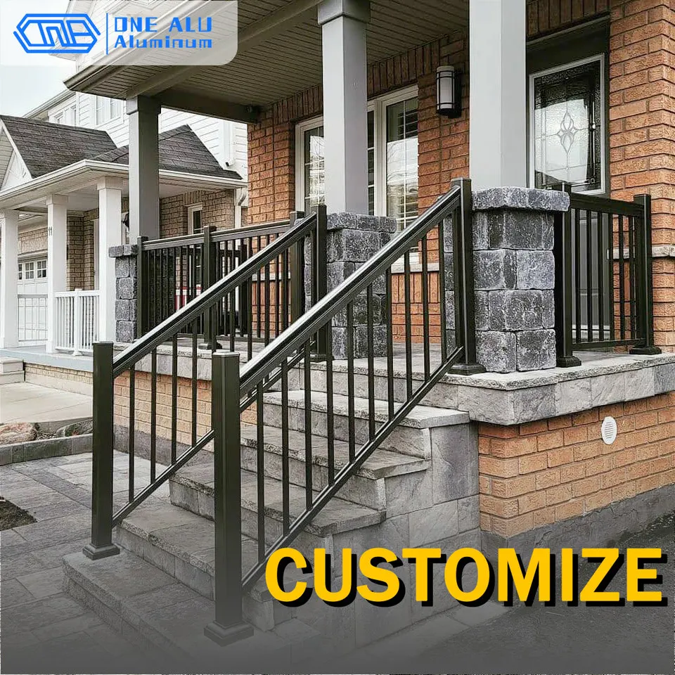 Outdoor Black Metal Aluminum Railing  Deck Railing System Aluminum Rail Kit Balcony Aluminium Railing Factory Customization