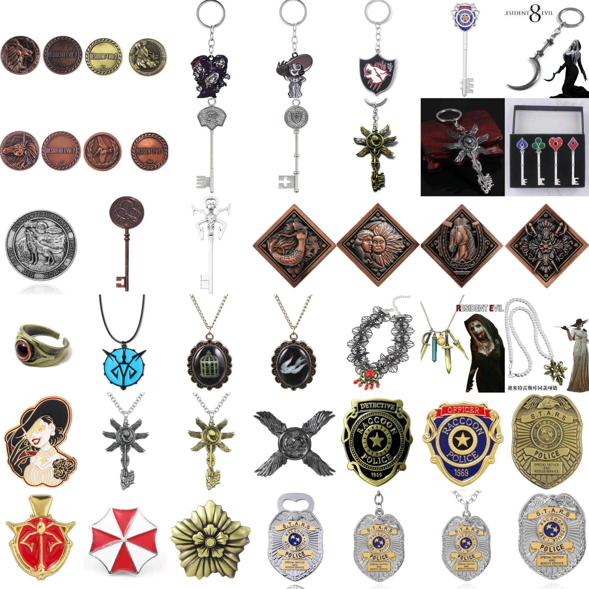 Juego Resident Evil Raccoon City insignia llavero 1969 RPD Departamento de Policía pala ciruela corazón colgante Fan regalo colección de recuerdos