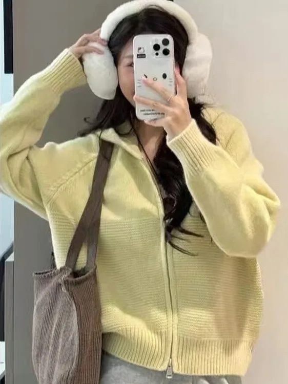 

Корейская толстовка с капюшоном с ленивым волнистым узором, трикотаж, женская осенне-зимняя новинка, повседневный универсальный вязаный топ