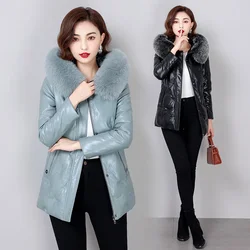 Genuine Leather Down Jacket for Women 2023 Winter Medium Length Thickened Versatile Parkas Fox Fur Collar Coat пуховик женский