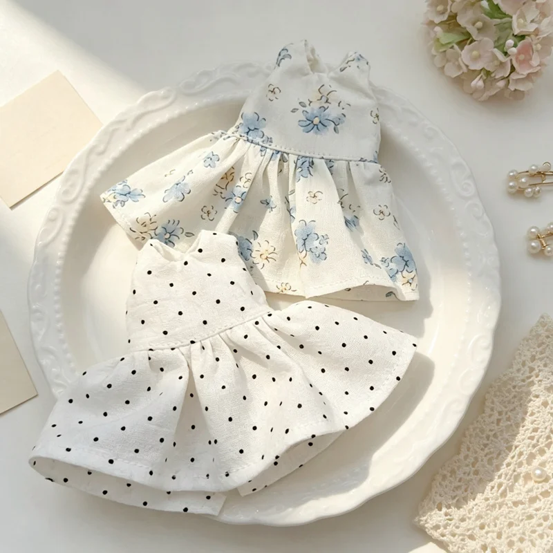 Creative 10cm Doll Clothes Cute Floral Dot Spring Summer Sleeveless Dress for 10-17cm Plush Toys