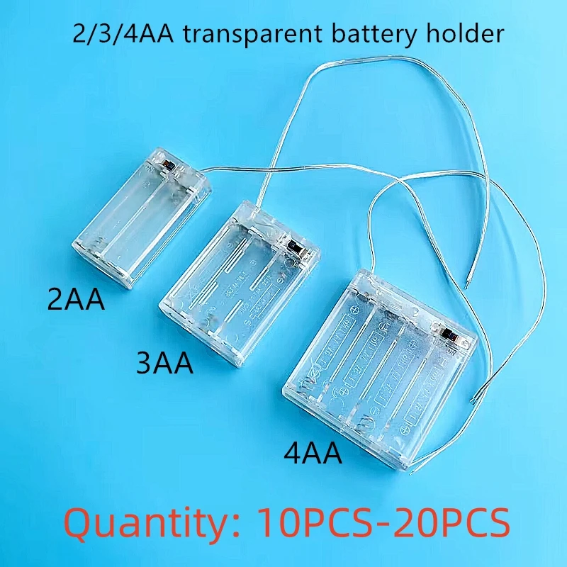 10/20PCS 2 3 4 AA Battery Holder Box Case with Switch New 2 3 4 AA 3V 4.5V 6V Battery Holder Box Case with Lead Transparent Box