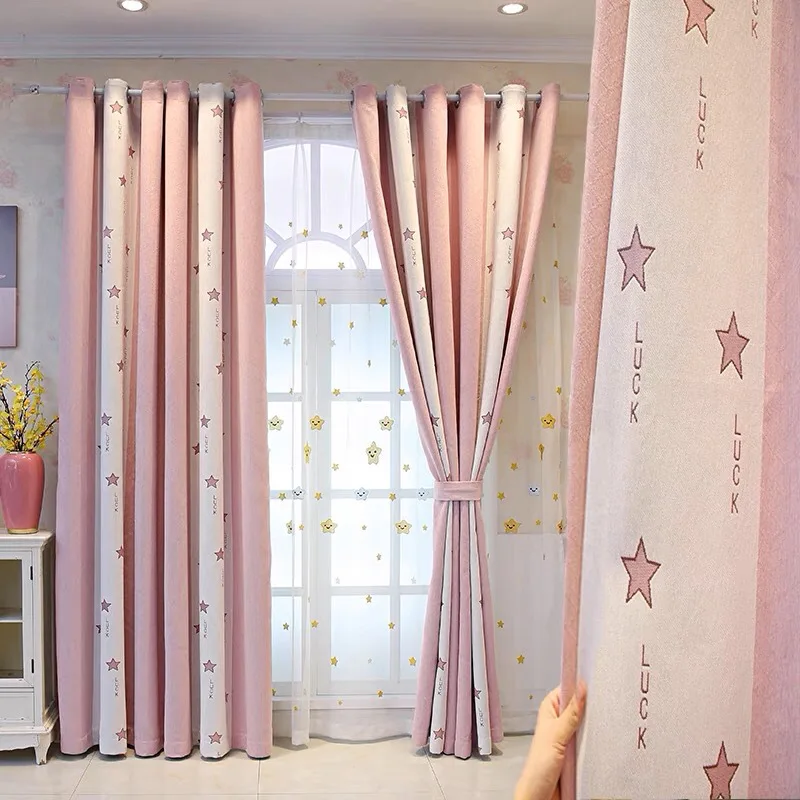 New Nordic Korean Princess Style Cloth Gauze One-piece Double-layer Simple Luxury Bedroom Girl Bay Window Blackout Curtain