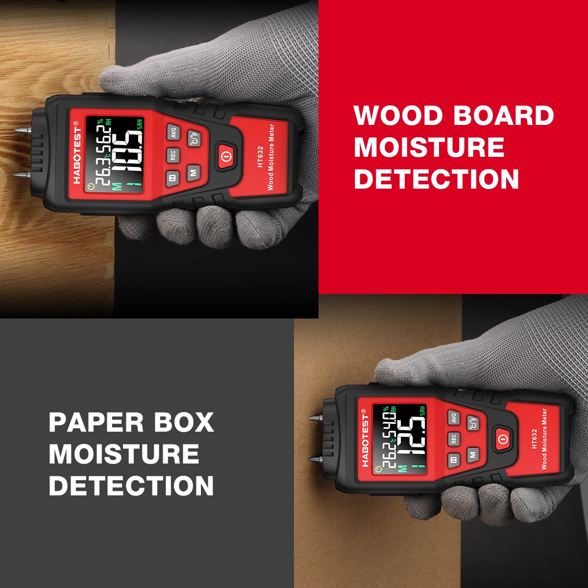 Digital Wood Moisture Meter Professional 0-58% Timber Hygrometer Wall Moisture Content Tester Paperboard Humidity Detector