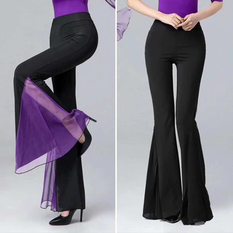 Pantaloni eleganti da donna a gamba larga Pantaloni svasati eleganti Pantaloni da ballo latino per danza del ventre Pratica costume da spettacolo di pole dance